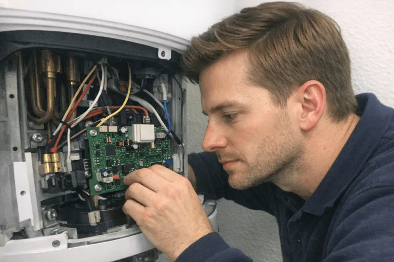Techniker analysiert die Elektronik der Anlage