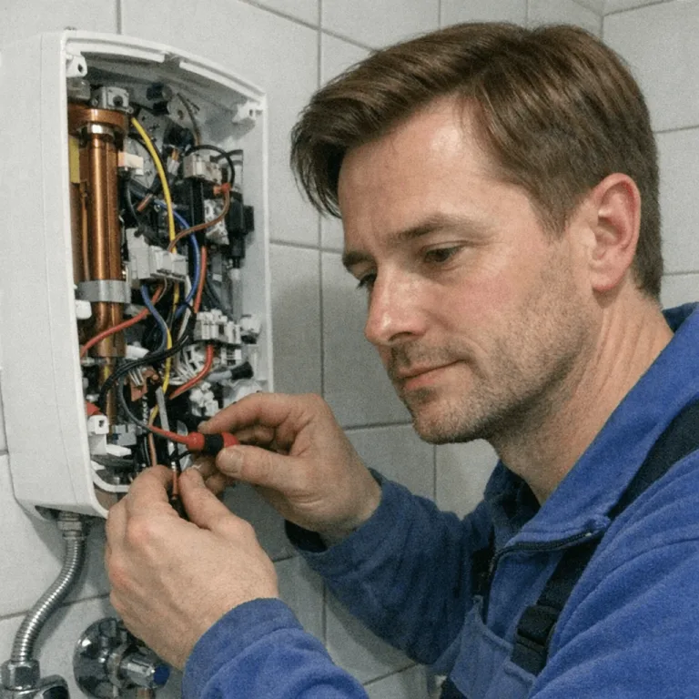 Meister beim Anschließen Durchlauferhitzer in Aktion